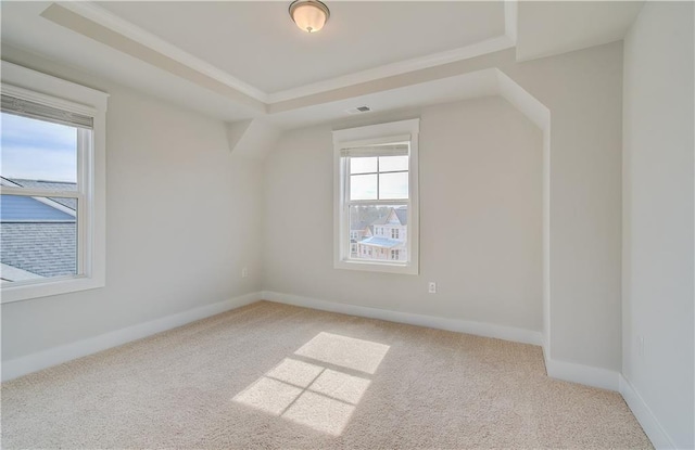 bonus room with light colored carpet, visible vents, and baseboards