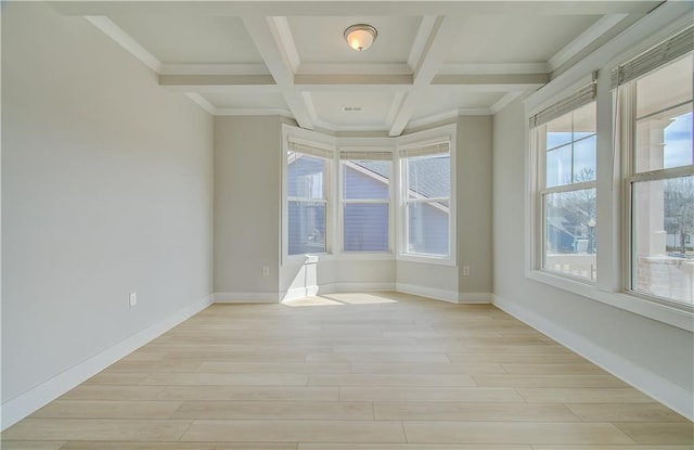 empty room with light wood finished floors, plenty of natural light, and baseboards