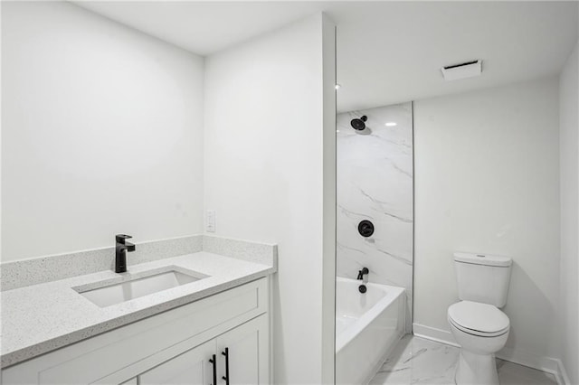 3455 Broxton Mill Way, Snellville, GA 30039 - full bathroom featuring marble look tiles, toilet, shower / tub combination, vanity, and baseboards