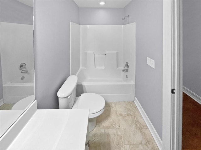 full bathroom with vanity, toilet, and bathtub / shower combination