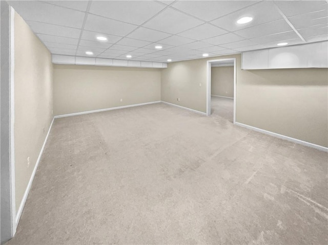 basement featuring carpet flooring