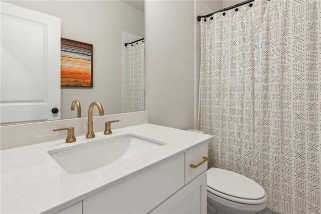 427 Burton Dr, Alpharetta, GA 30009 - bathroom featuring vanity, toilet, and a shower with shower curtain