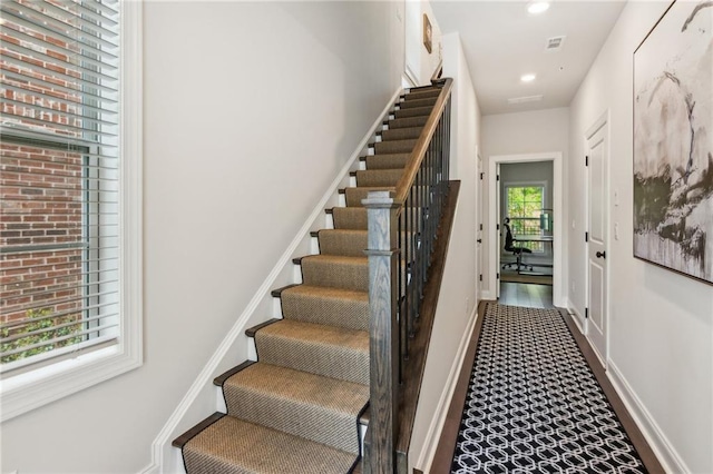427 Burton Dr, Alpharetta, GA 30009 - stairway featuring recessed lighting and baseboards