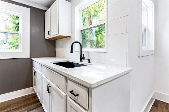 kitchen featuring white cabinetry, dark hardwood / wood-style floors, and sink