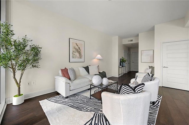 living room featuring dark hardwood / wood-style floors