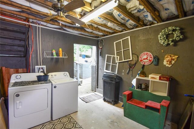 1235 Riverside Dr Unit H3, Gainesville, GA 30501 - washroom featuring laundry area, separate washer and dryer, and a ceiling fan