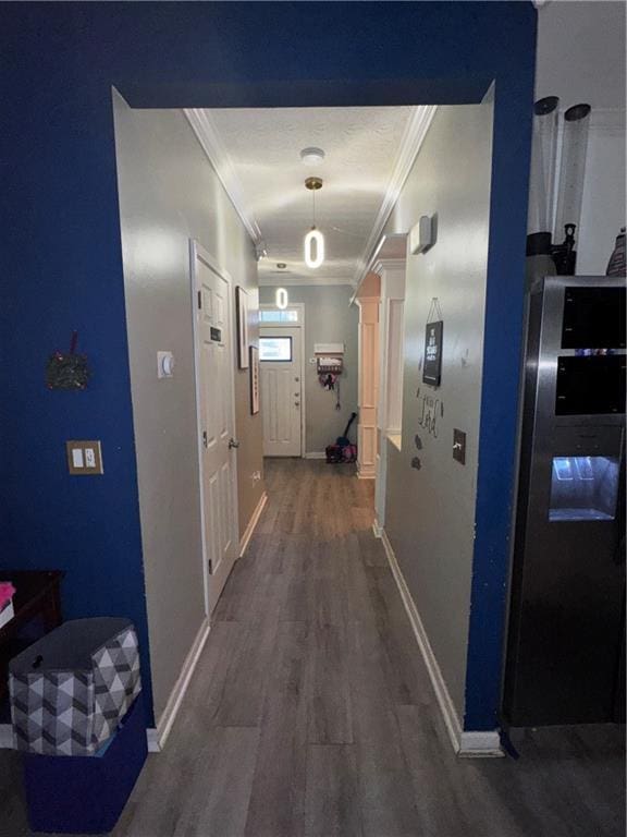 4018 Carisbrook Dr, Union City, GA 30291 - corridor with crown molding and dark wood-type flooring