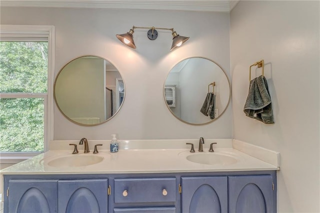 323 Schoolhouse Rd, Rockmart, GA 30153 - bathroom with double vanity, plenty of natural light, and crown molding