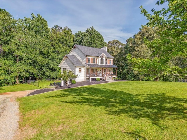 323 Schoolhouse Rd, Rockmart, GA 30153 - view of front of property featuring a porch, a chimney, a front yard, and dirt driveway