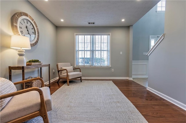 1510 Ridgemill Ter, Dacula, GA 30019 - sitting room with dark wood-style flooring, plenty of natural light, recessed lighting, and baseboards