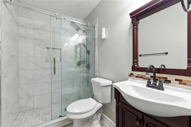 314 Spring Falls Dr, Lawrenceville, GA 30045 - bathroom featuring vanity, a stall shower, and a textured ceiling