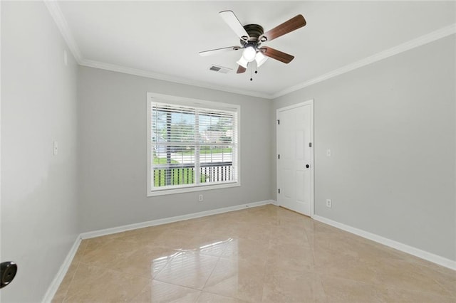 314 Spring Falls Dr, Lawrenceville, GA 30045 - empty room featuring crown molding, a ceiling fan, and light tile patterned flooring