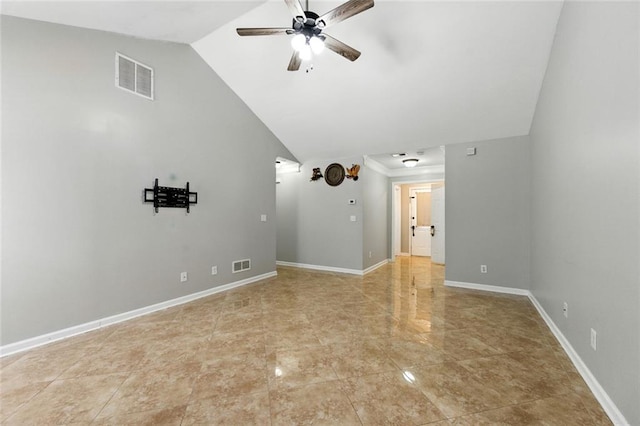 314 Spring Falls Dr, Lawrenceville, GA 30045 - spare room featuring ceiling fan and lofted ceiling