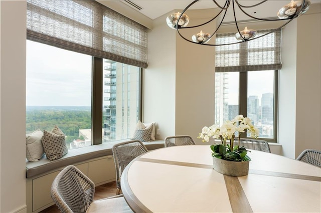 dining area featuring a chandelier