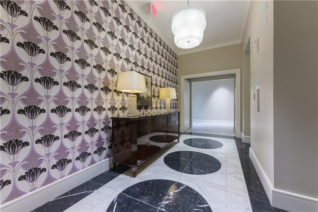 hallway with crown molding