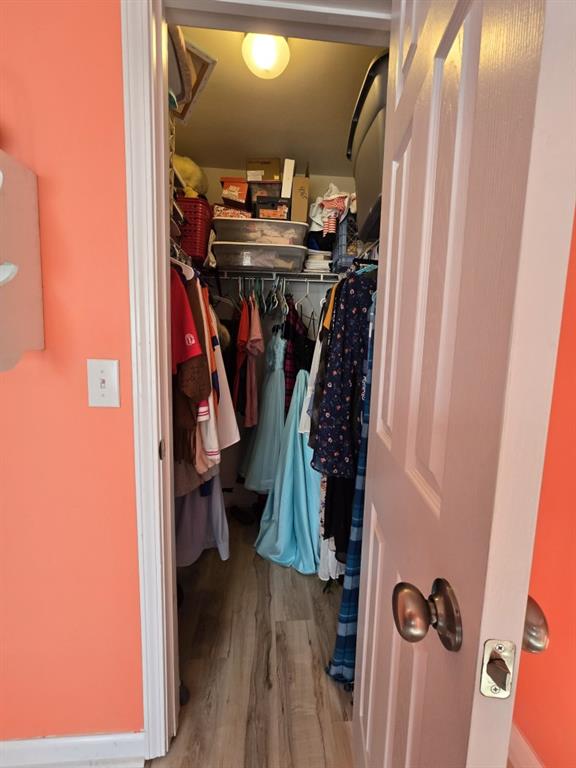 walk in closet with hardwood / wood-style floors