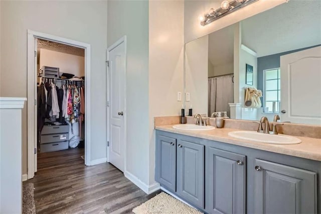 bathroom with vanity and wood-type flooring