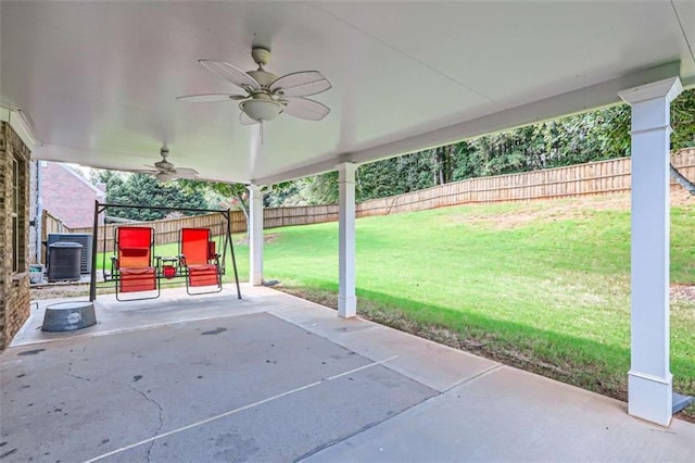 view of patio featuring cooling unit and ceiling fan