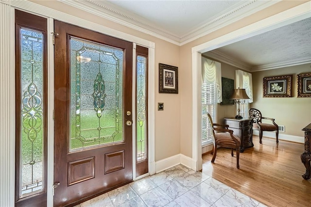 3592 Midvale Cv, Tucker, GA 30084 - entryway featuring baseboards, ornamental molding, and light marble finish floors