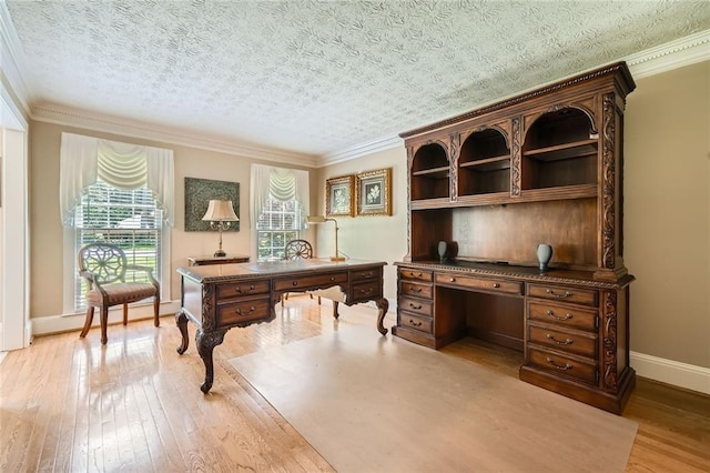 3592 Midvale Cv, Tucker, GA 30084 - home office with light wood-type flooring, crown molding, and baseboards