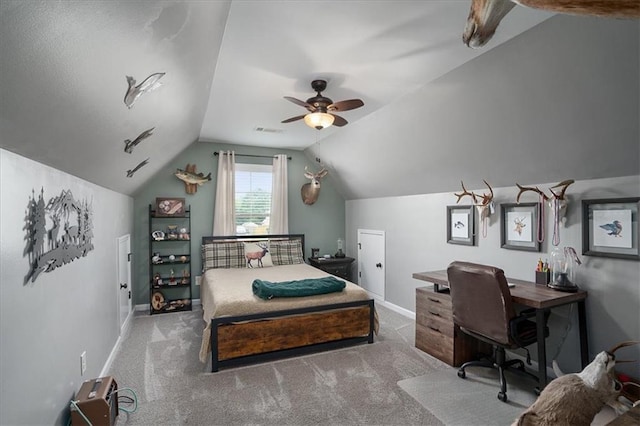 2103 Sourwood Ct, Monroe, GA 30656 - bedroom featuring lofted ceiling, a desk, carpet floors, and ceiling fan