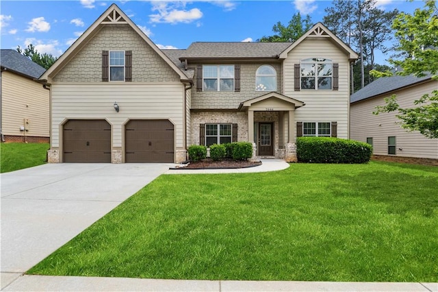 7946 White Oak Loop, Stonecrest, GA 30038 - craftsman-style house with a garage, a front lawn, and driveway