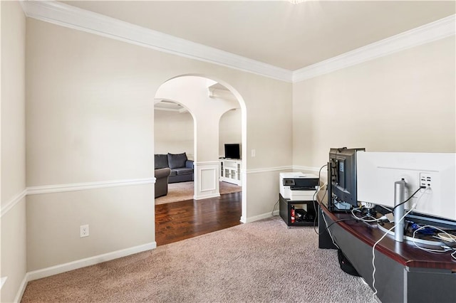7946 White Oak Loop, Stonecrest, GA 30038 - carpeted office featuring arched walkways, ornamental molding, and baseboards