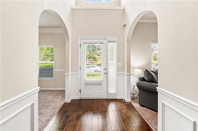 7946 White Oak Loop, Stonecrest, GA 30038 - entryway with dark wood-style floors, ornamental molding, and baseboards