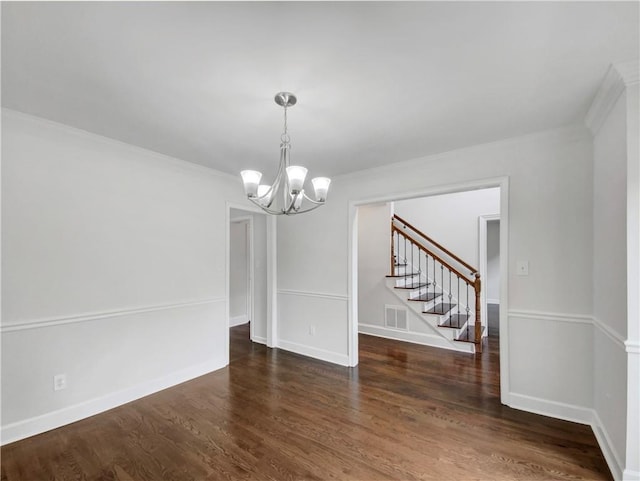 110 Wyngate Way, Fayetteville, GA 30215 - empty room featuring a chandelier, stairway, wood finished floors, and ornamental molding