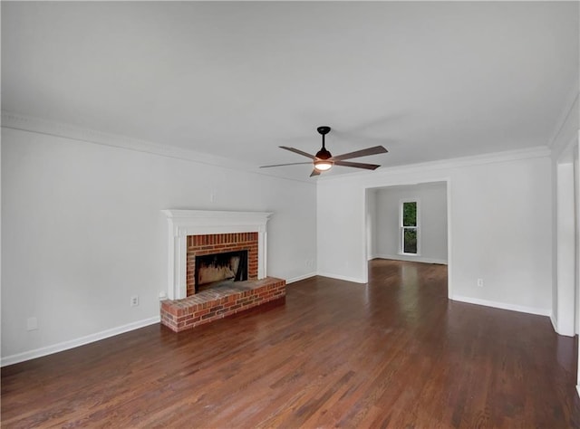 110 Wyngate Way, Fayetteville, GA 30215 - unfurnished living room with crown molding, ceiling fan, wood finished floors, and a fireplace