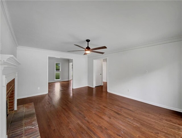 110 Wyngate Way, Fayetteville, GA 30215 - unfurnished living room with ceiling fan, dark wood-type flooring, ornamental molding, and a fireplace