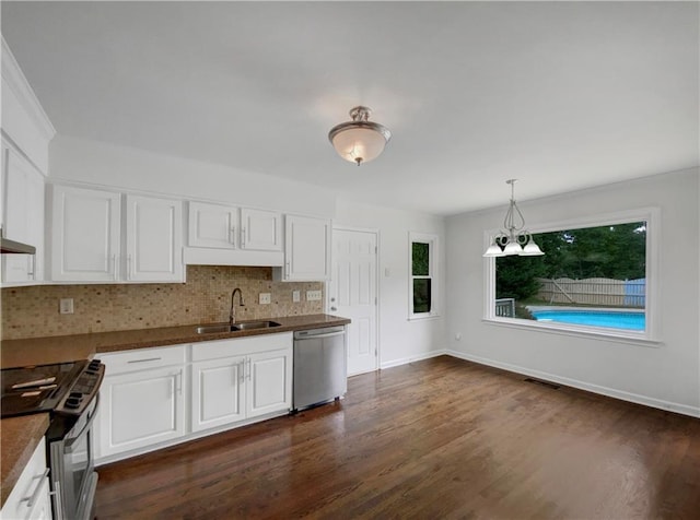 110 Wyngate Way, Fayetteville, GA 30215 - kitchen with stainless steel appliances, white cabinets, decorative backsplash, and dark wood-style floors