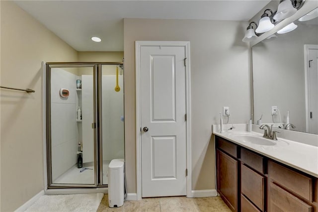 4165 Hammond Bridge Dr, Suwanee, GA 30024 - full bathroom with a shower stall, vanity, tile patterned flooring, and recessed lighting