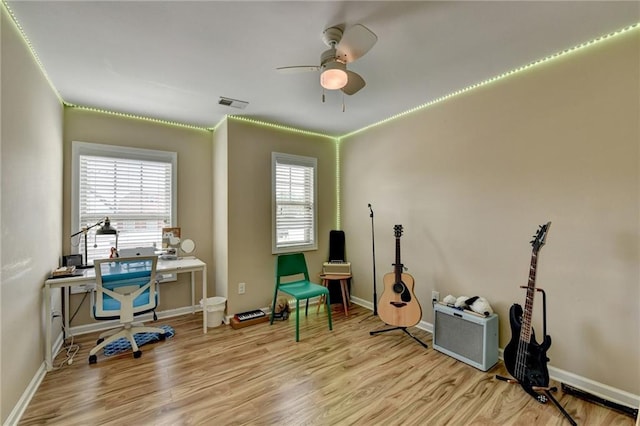 4165 Hammond Bridge Dr, Suwanee, GA 30024 - office area featuring light wood finished floors and a ceiling fan