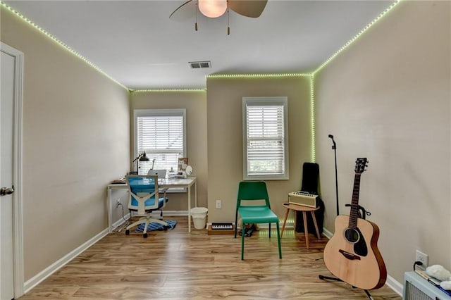 4165 Hammond Bridge Dr, Suwanee, GA 30024 - office with ceiling fan and wood finished floors