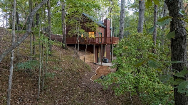 596 Riverview Dr, Ellijay, GA 30540 - rear view of house with a chimney and a deck