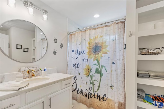 2241 N 16th Hwy, Whitesburg, GA 30185 - full bathroom with vanity, a shower with shower curtain, and recessed lighting