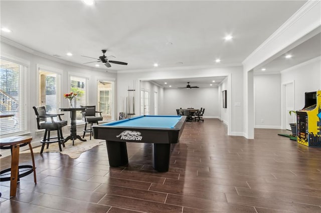game room featuring pool table, a wealth of natural light, and recessed lighting
