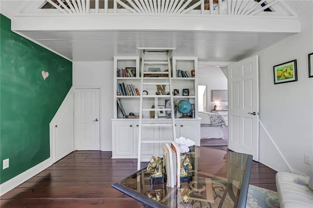 interior space with dark wood-type flooring