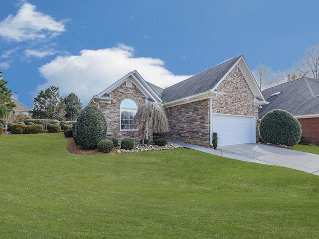 front facade featuring a garage and a front yard