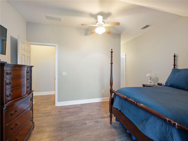 bedroom featuring ceiling fan and wood-type flooring