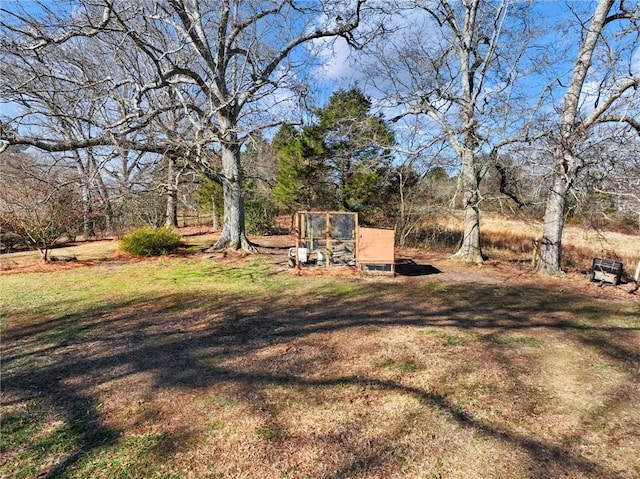 view of yard with an outbuilding