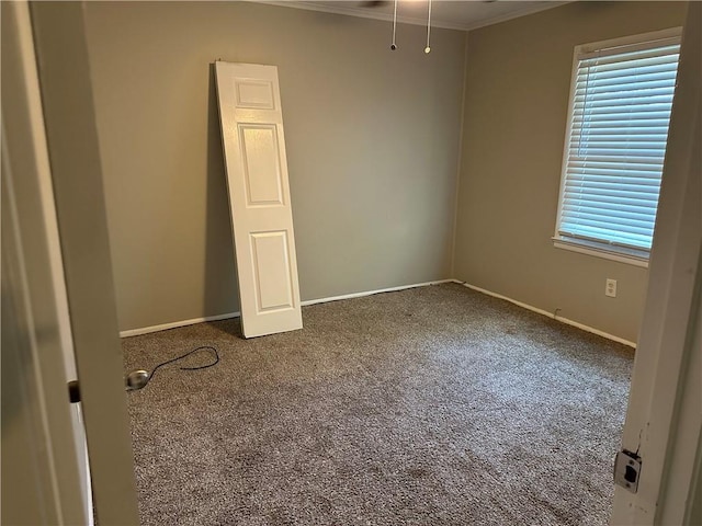 carpeted empty room with ornamental molding