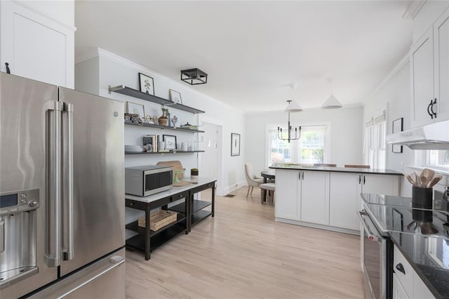 kitchen featuring white cabinets, light hardwood / wood-style floors, and appliances with stainless steel finishes