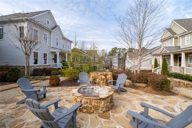 view of patio featuring a fire pit