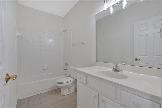 full bathroom featuring tile patterned flooring, toilet, shower / bathing tub combination, and vanity