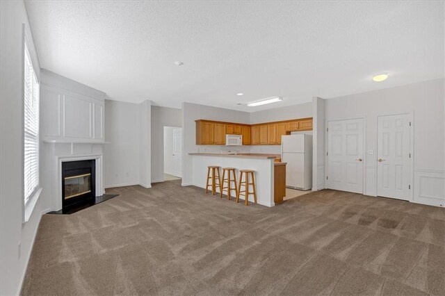 unfurnished living room featuring light colored carpet