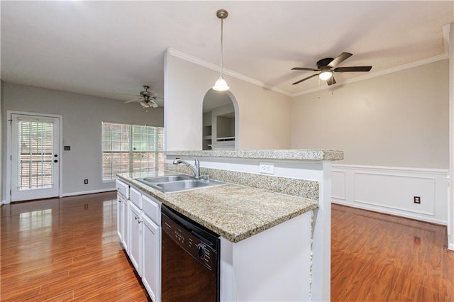 4844 W Park Cir Unit 4844, College Park, GA 30349 - kitchen featuring dishwasher, ceiling fan, a sink, light wood finished floors, and white cabinetry