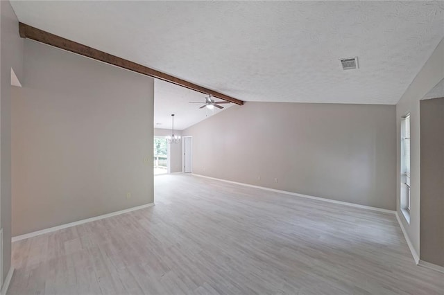 5807 Christopher Ln, Lithonia, GA 30058 - unfurnished room featuring a chandelier, light wood-style floors, baseboards, a ceiling fan, and a textured ceiling