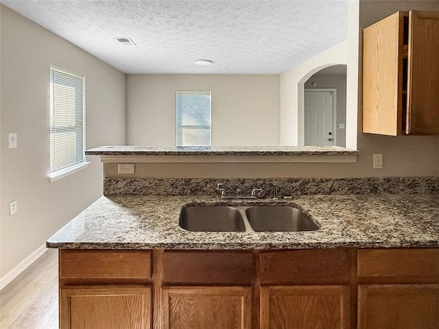 kitchen with a healthy amount of sunlight, sink, and a textured ceiling